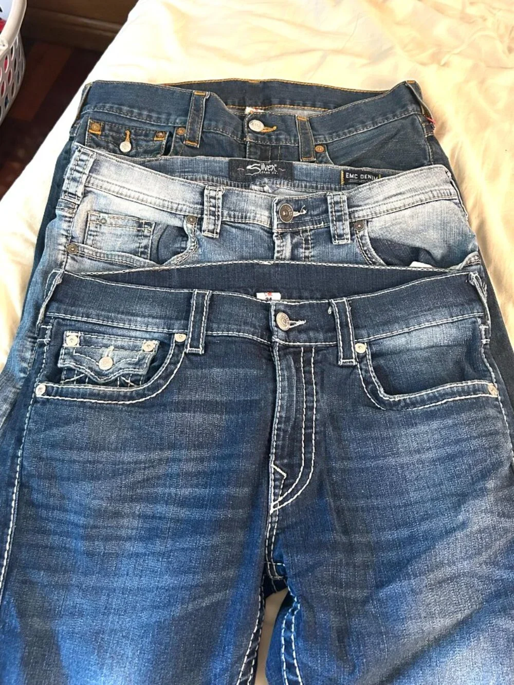Lot Of 3 Different Pair Of True Religion And Silver Mens Jeans